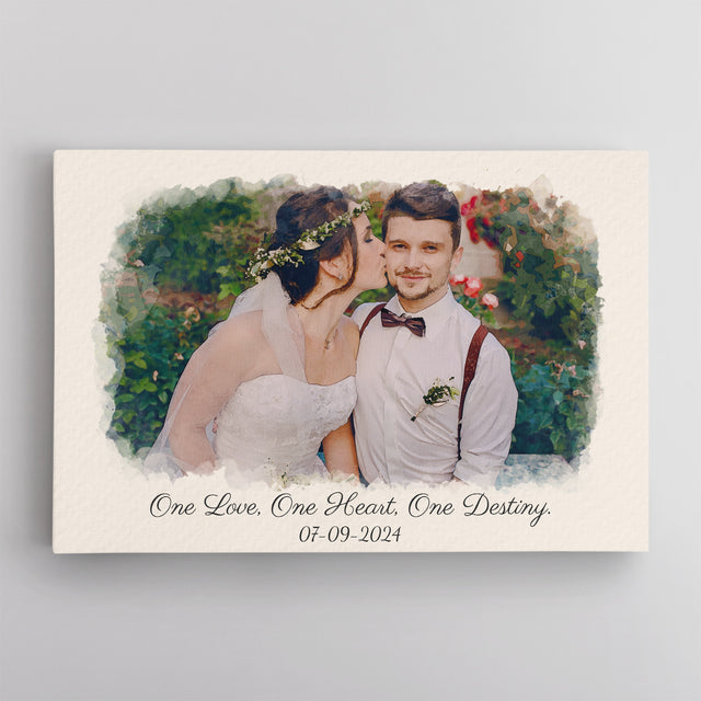 Vintage Watercolor Photo Canvas – Custom Message & Date