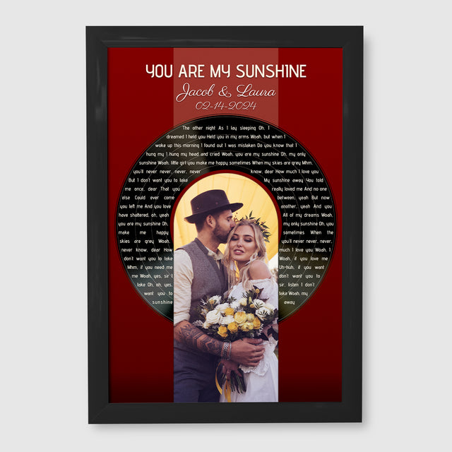 Vintage Maroon Framed Art Print, Custom Song Lyrics Name Date