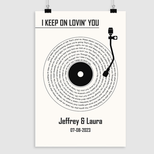 White Vinyl Record Framed Art Print, Custom Name & Song Lyrics