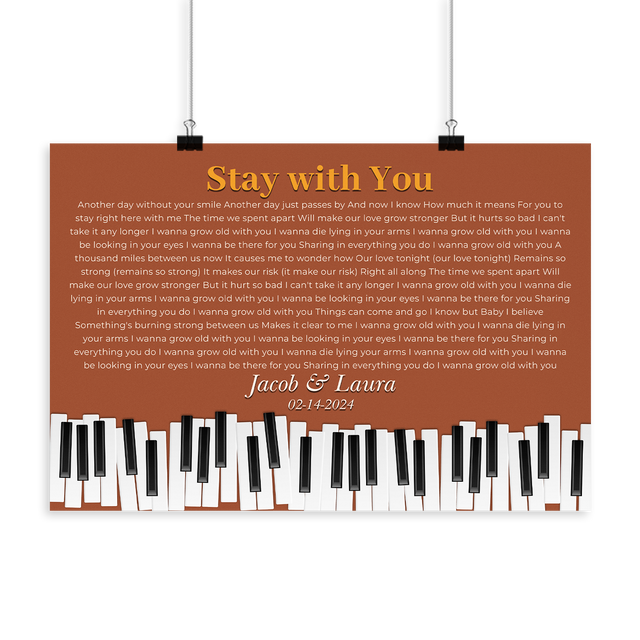 Custom Song Lyrics & Name, Vintage Orange Piano Design Framed Art Print
