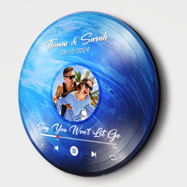 Custom Favorite Song Photo Round Wood Sign Neptune Planet Background