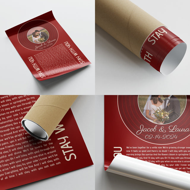 Retro Maroon Framed Art Print, Custom Song Lyrics Name Date