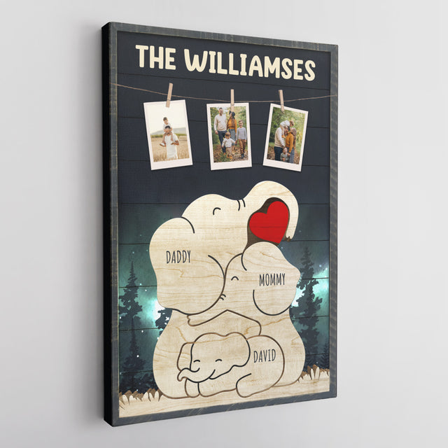 Personalized Elephant Galaxy Canvas, Elephant Family Puzzle Style, Custom Family Name