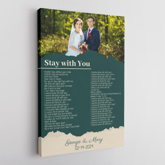 Custom Photo Song Lyrics Name Date Vintage Green Canvas Print