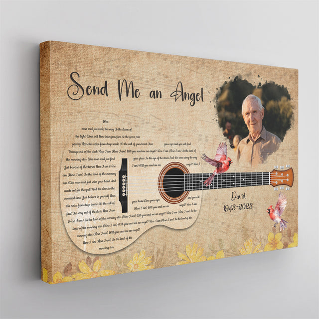 Personalized Memorial Canvas with Guitar & Cardinal, Music On Canvas
