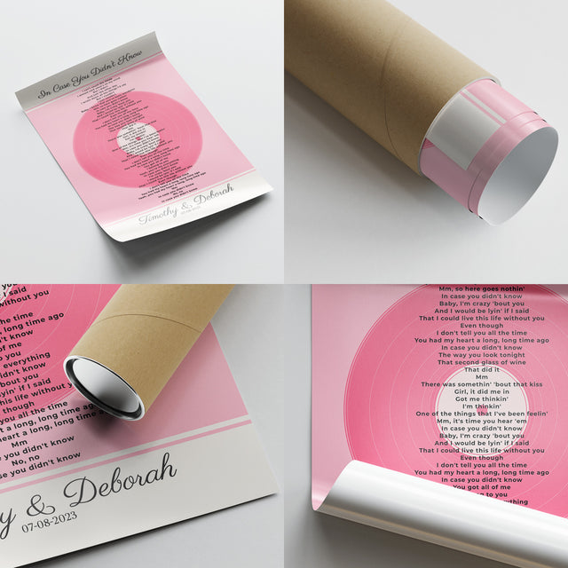 Personalized Song Lyrics, Tickled Pink Vinyl Record Framed Art Print