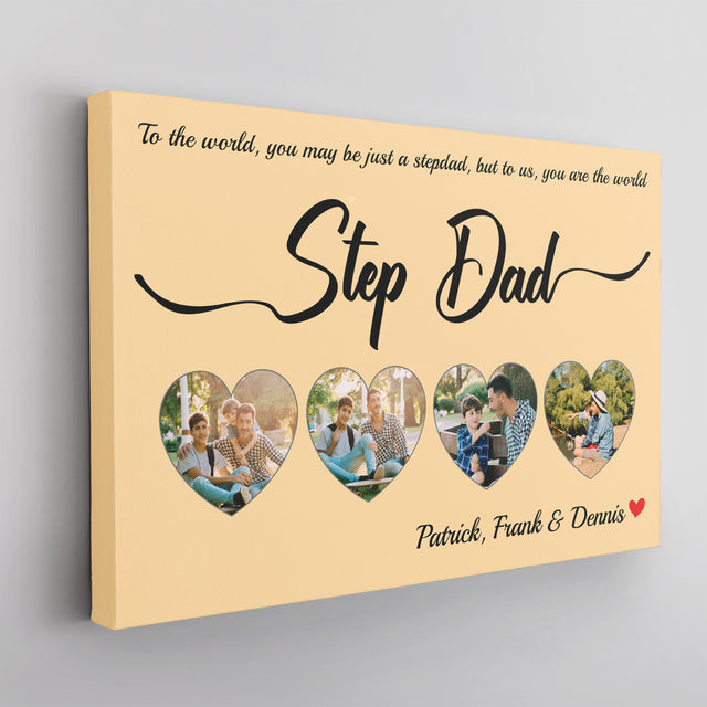 Step Dad Maize Background Canvas, Custom Name Photo Text