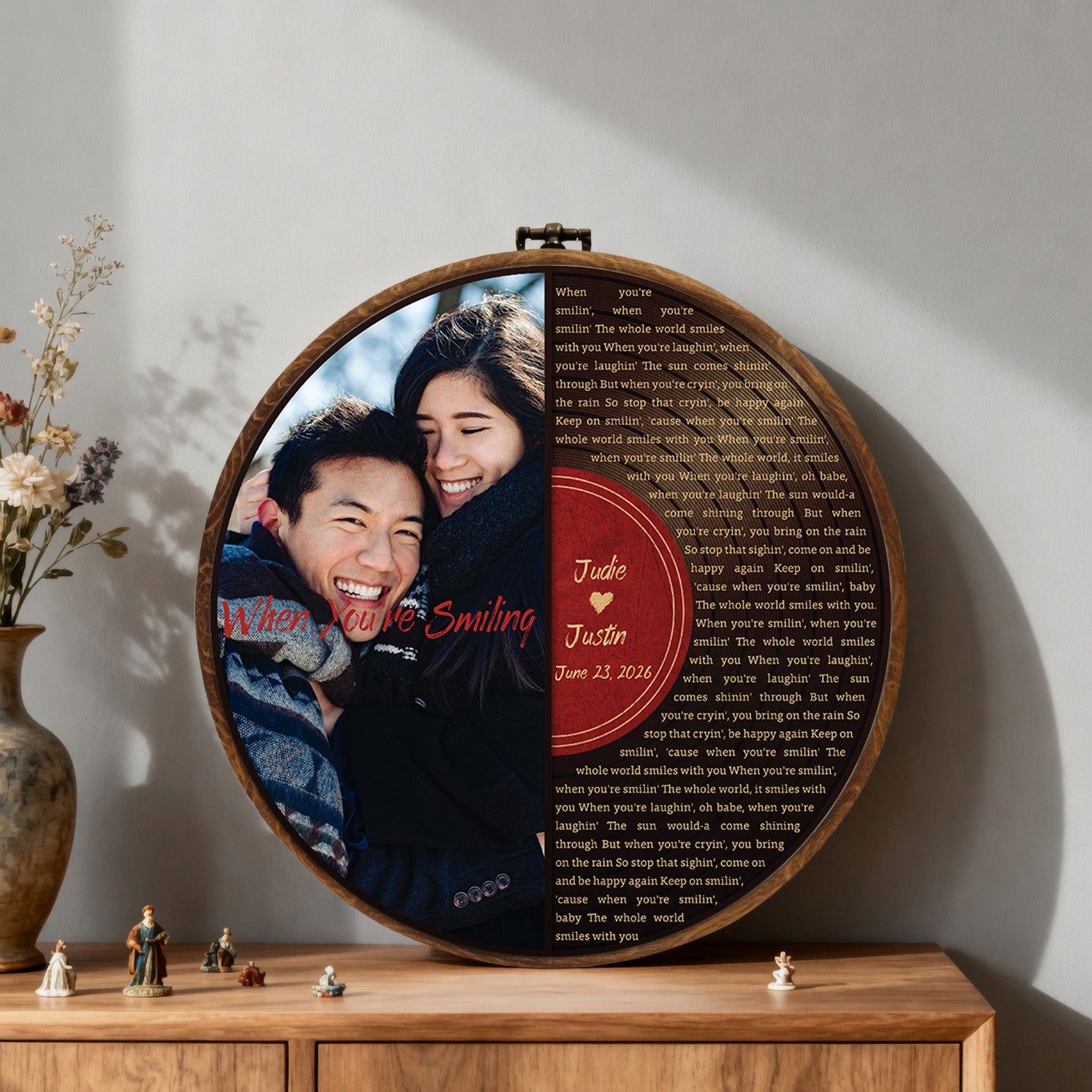 Personalized Song Lyrics Vinyl Record - Framed Round Wall Art - KARL05