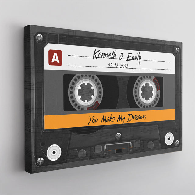 Custom Song Name, Customizable Name And Date Cassette Tape Canvas Wall Art