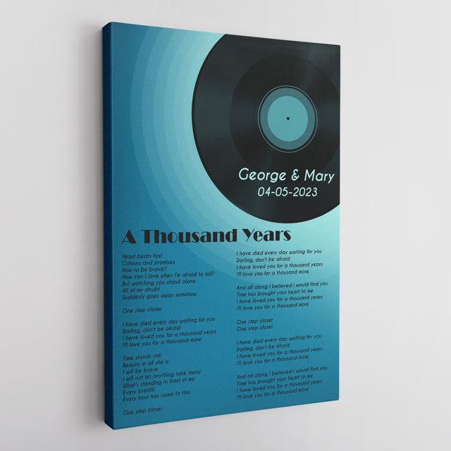 Romantic Blue Melody Canvas, Personalized Song Lyrics On Canvas