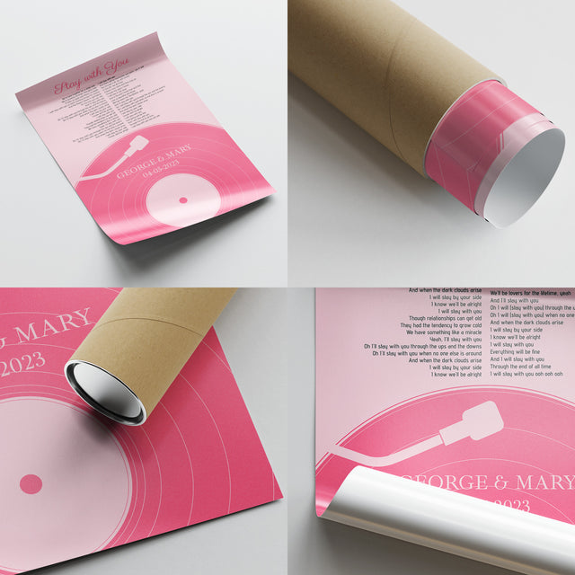 Pastel Pink Vinyl Record Framed Art Print, Customize Song Lyrics & Name