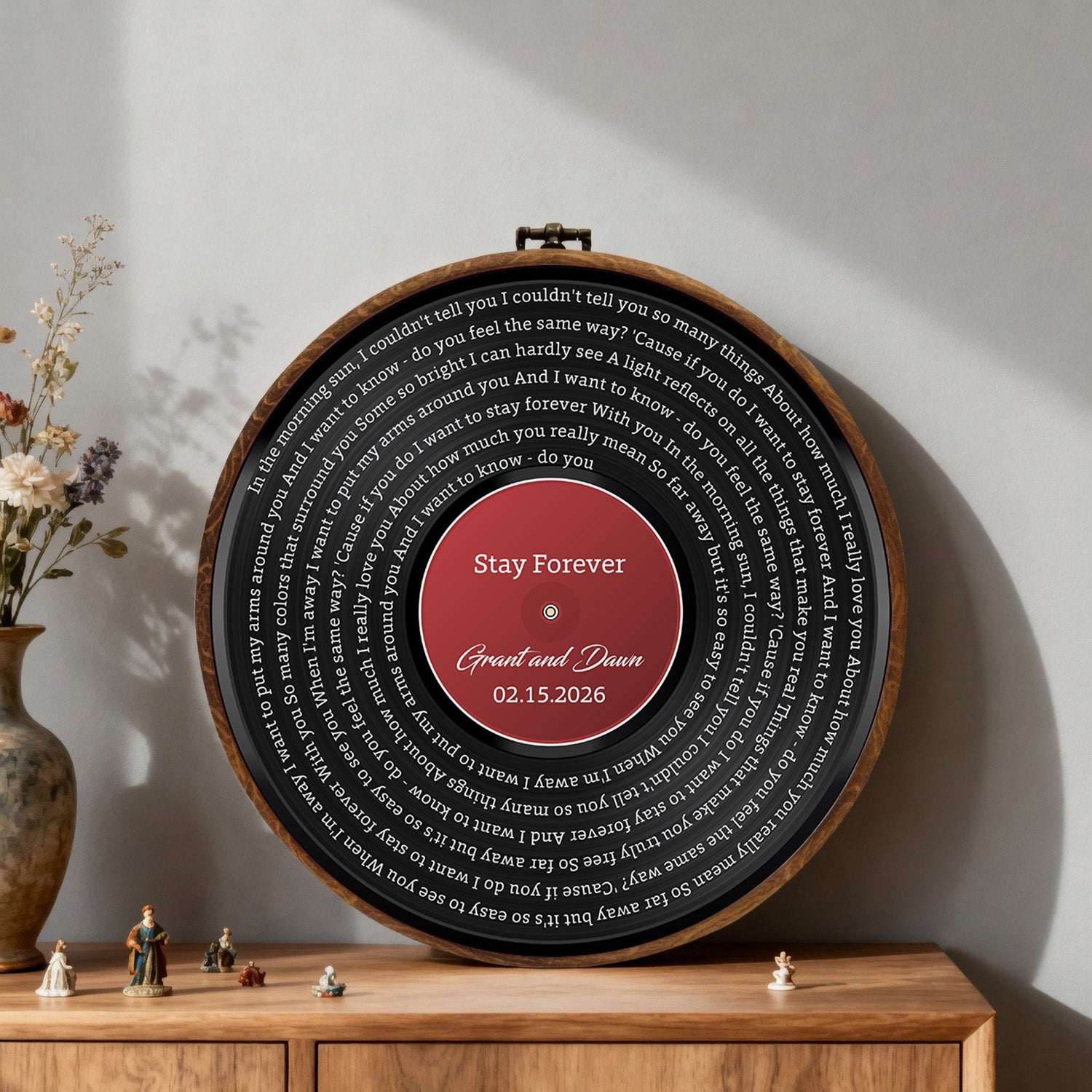 Personalized Song Lyrics Vinyl Record - Framed Round Wall Art - KARL01