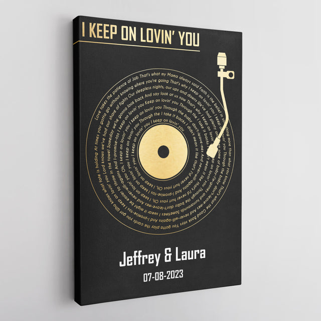 Custom Song Lyrics Vinyl Record Black Canvas Print