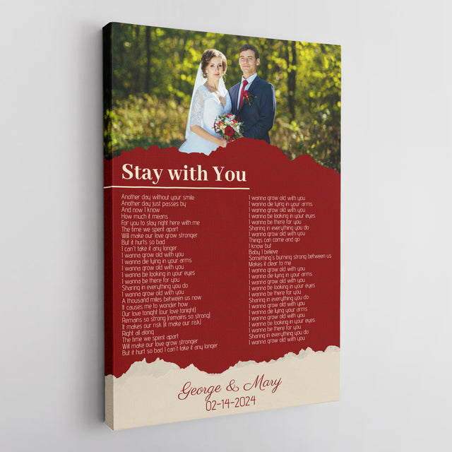 Custom Photo Song Lyrics Name Date Vintage Maroon Canvas Print
