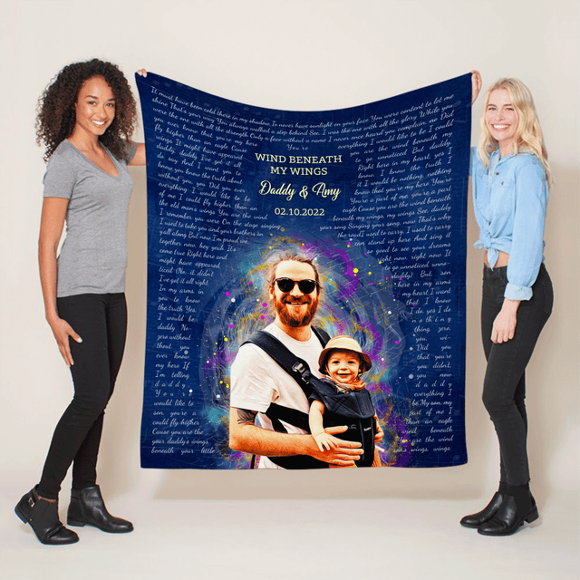 Blue Dad Blanket, Star Wave Style, Custom Name Photo Song Lyrics
