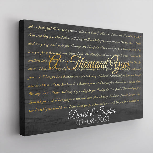 Minimalist Gold Lyrics Canvas, Custom Song Lyrics On Canvas