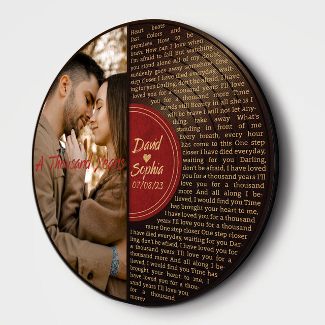 Custom Song Lyrics, Half Vinyl Record, Upload Photo, Customizable Song Name And Text Round Wood Sign