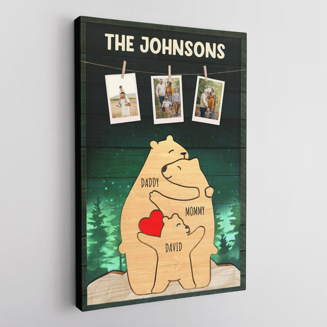 Personalized Bear Galaxy Canvas, Bear Family Puzzle Style, Custom Family Name