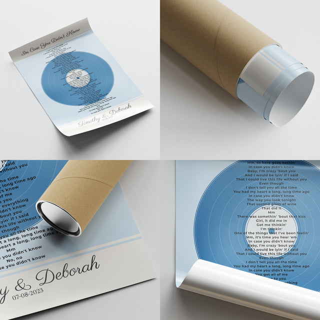 Personalized Frame Song Lyrics With Date, Ice Blue Vinyl Record Framed Art Print