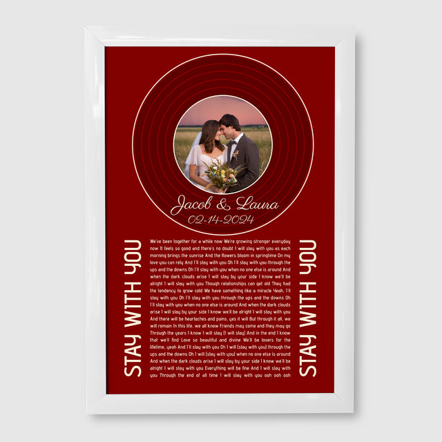 Retro Maroon Framed Art Print, Custom Song Lyrics Name Date