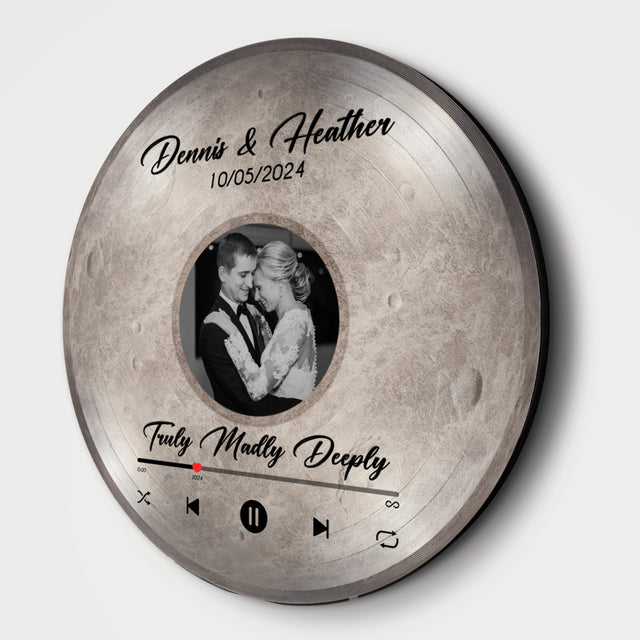 Custom Favorite Song Photo Round Wood Sign Mercury Planet Background