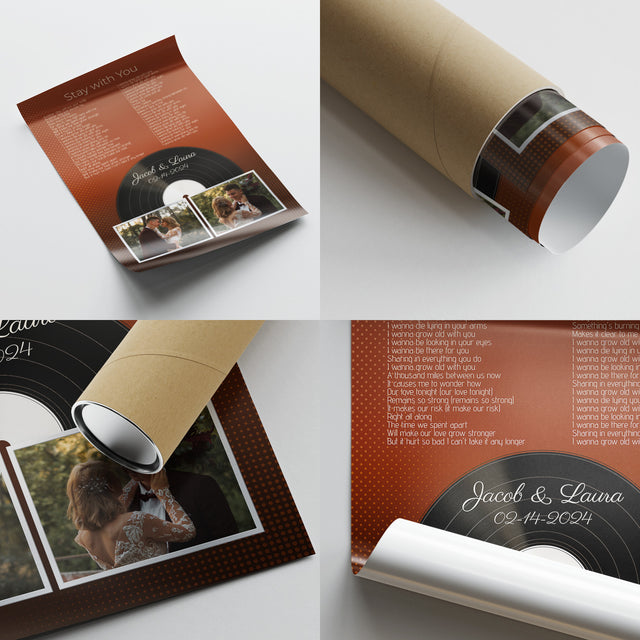 Personalized Song Lyrics & Name, Retro Orange Vinyl Record Framed Art Print