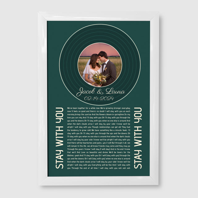 Forest Green Circular Photo Framed Art Print, Custom Song Lyrics Name Date