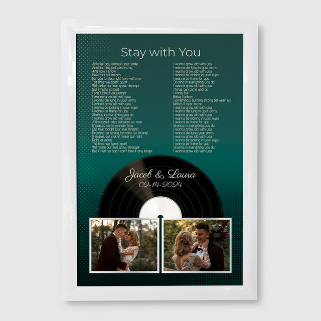 Personalized Photo Song Lyrics & Name, Retro Green Vinyl Record Framed Art Print