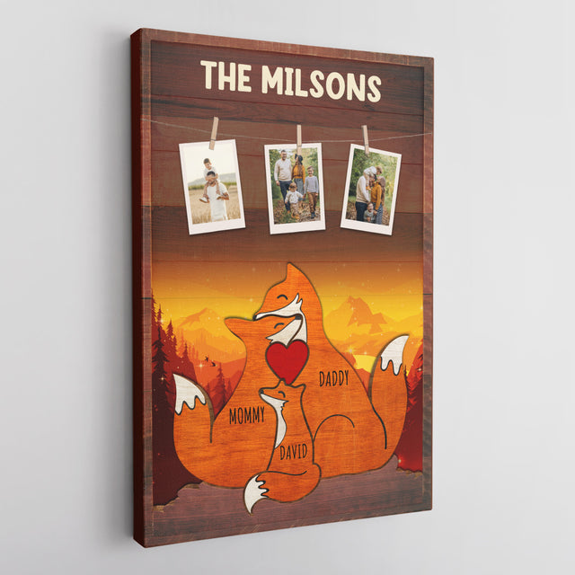 Personalized Fox Galaxy Canvas, Fox Family Puzzle Style, Custom Family Name