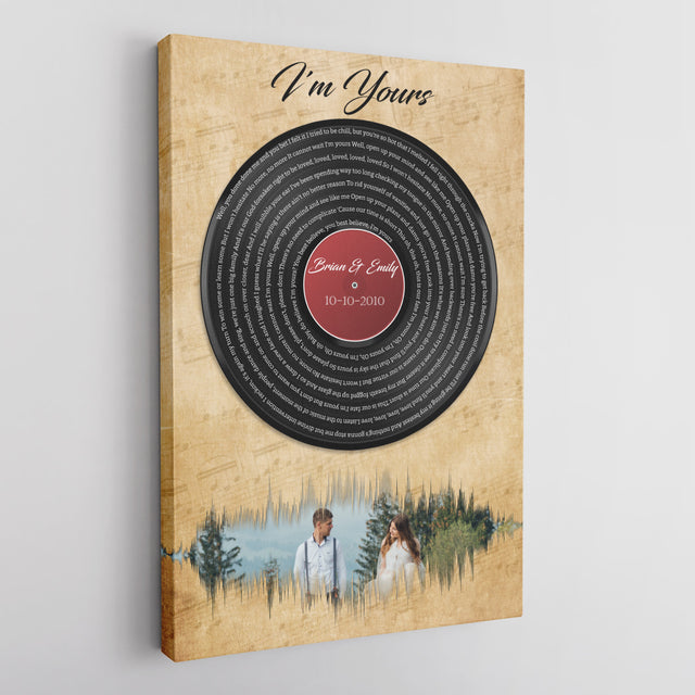 Custom Song Lyrics, Upload Photo, Customizable Text, Vinyl Record, Canvas Wall Art