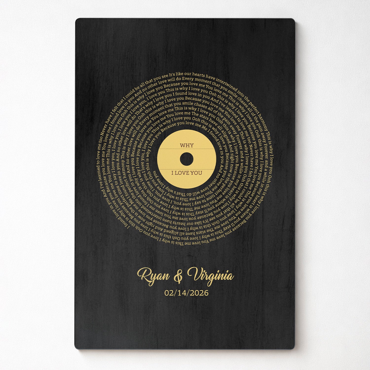 Personalized Gold Vinyl Song Lyrics Metal Print