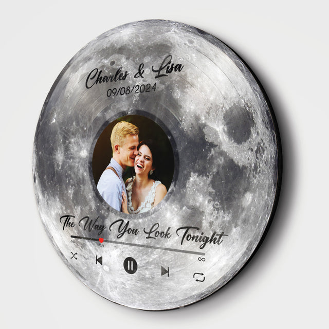 Custom Favorite Song Photo Round Wood Sign Moon Planet Background