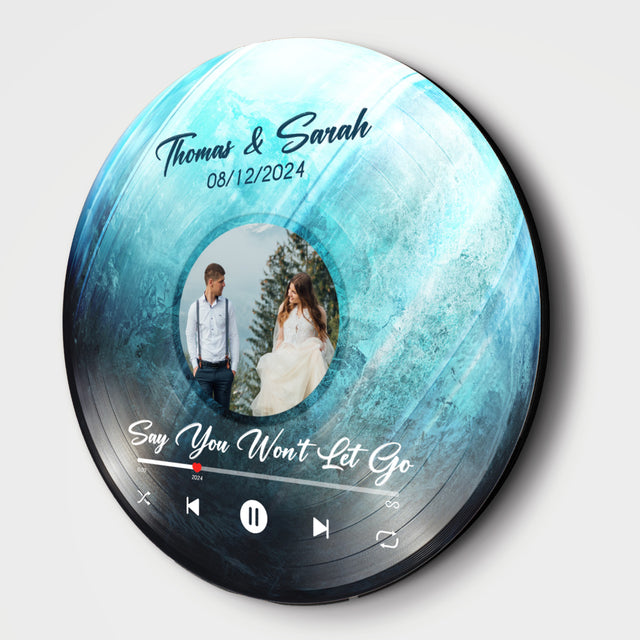 Custom Favorite Song Photo Round Wood Sign Uranus Planet Background