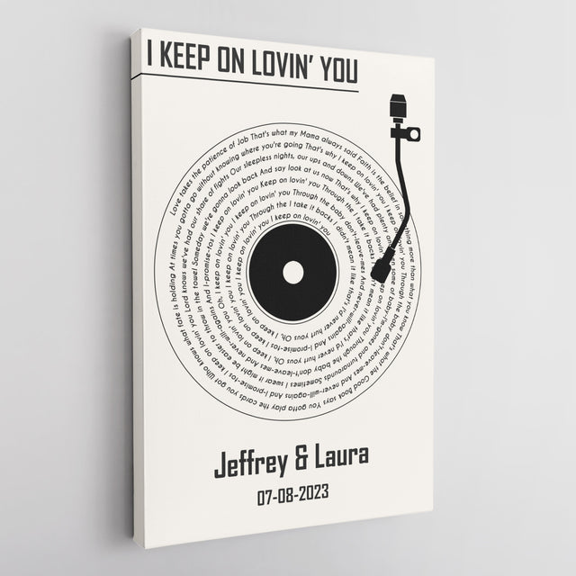 Custom Song Lyrics Vinyl Record White Canvas Print