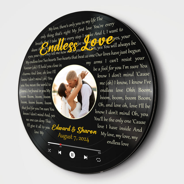 Personalized Wedding Song Lyrics and Photo Vinyl Record Round Wood Sign