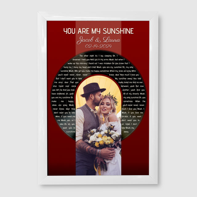 Vintage Maroon Framed Art Print, Custom Song Lyrics Name Date