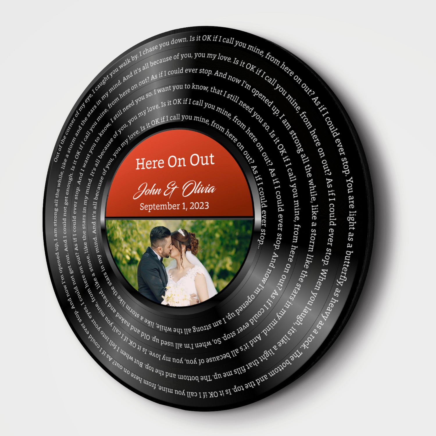 Custom Song Lyrics, Vinyl Record, Upload Photo, Customizable Song Name And Text Round Wood Sign