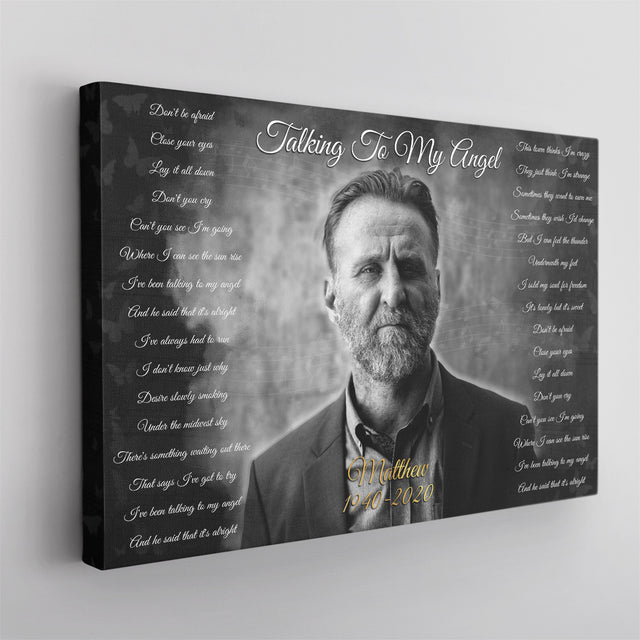 Black & White Memorial Canvas with Custom Photo & Lyrics
