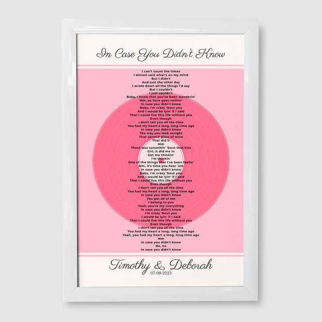 Personalized Song Lyrics, Tickled Pink Vinyl Record Framed Art Print