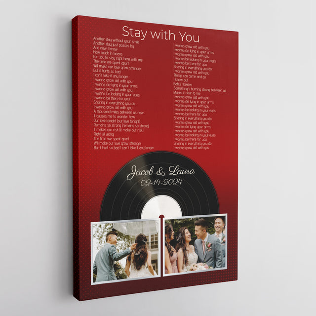 Personalized 2-Photo Song Lyrics Vintage Maroon Canvas Print