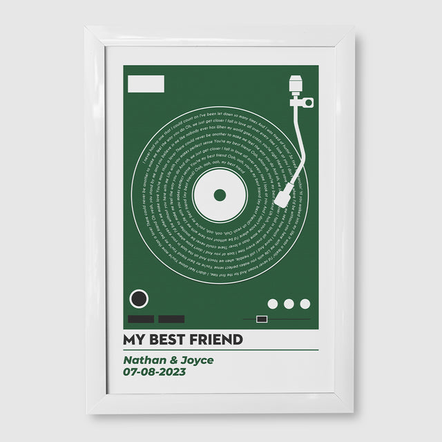 Personalized Vinyl Record Lyrics Framed Art Print, Custom Song & Name