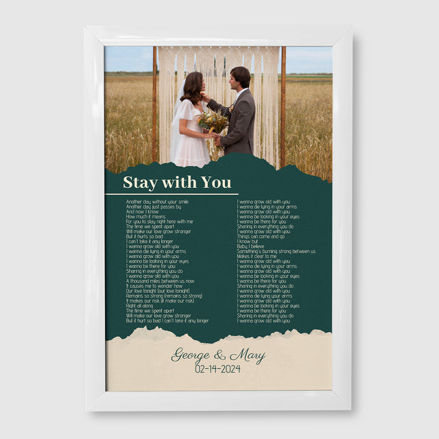 Photo Song Lyrics Green Framed Art Print, Custom Song Lyrics Name Date