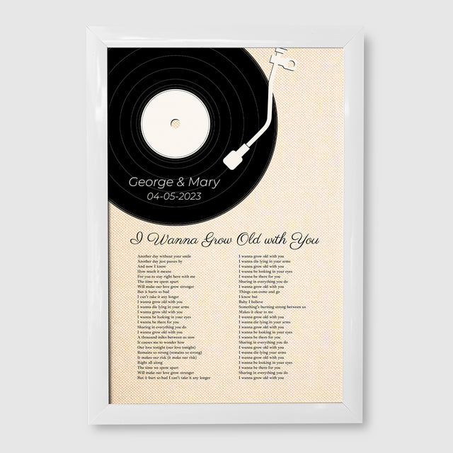 Sandy Vinyl Record Pastel Framed Art Print, Custom Song Lyrics & Name