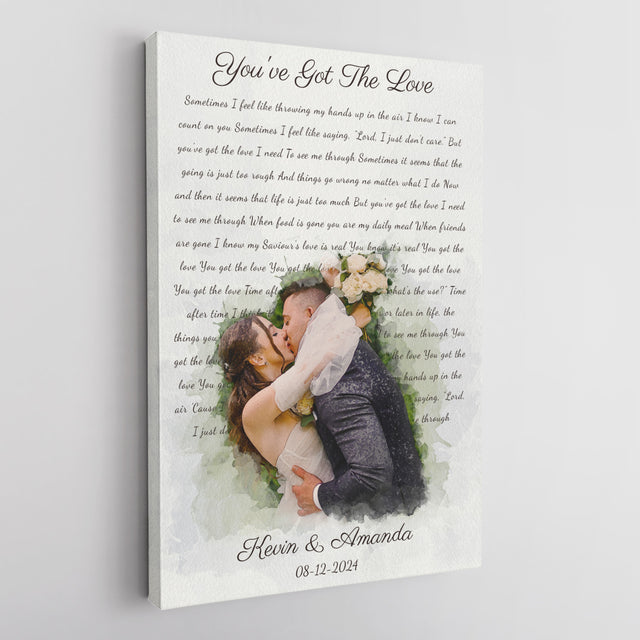 Personalized Song Lyrics & Watercolor Photo Canvas