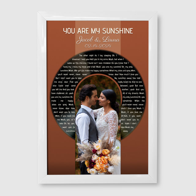 Photo Song Lyrics Vintage Orange Framed Art Print, Custom Song Lyrics Name Date