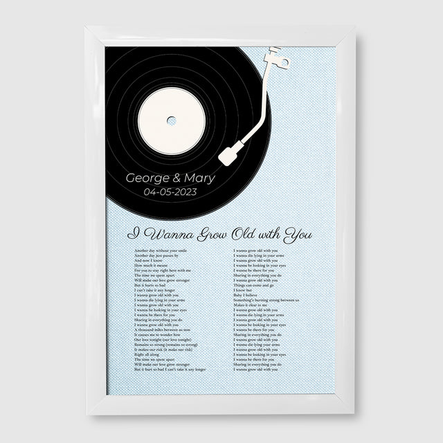 Custom Song Lyrics On Wall Art, Ice Blue Vinyl Record Pastel Framed Art Print
