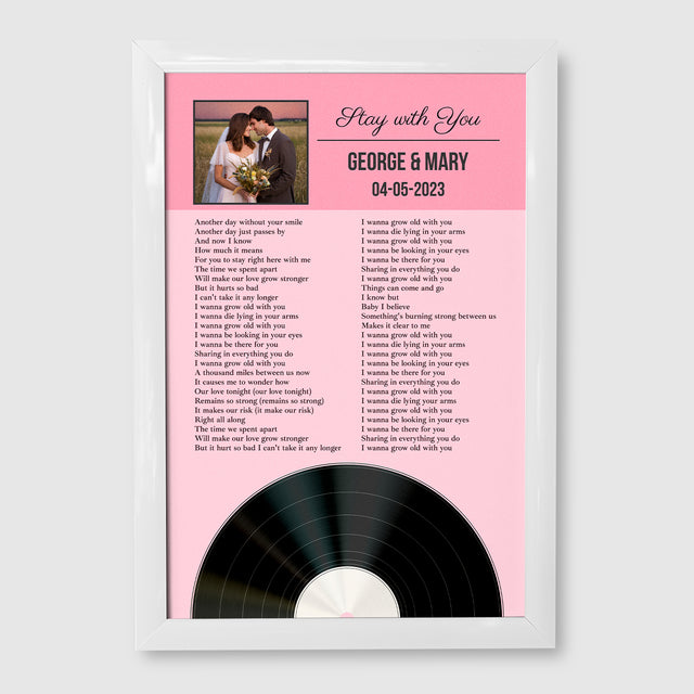 Tickled Pink Framed Art Print, Personalized Song Lyrics & Photo
