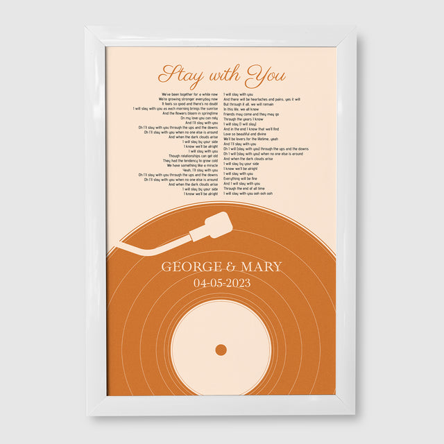 Pastel Sand Vinyl Record Framed Art Print, Custom Song Lyrics & Photo