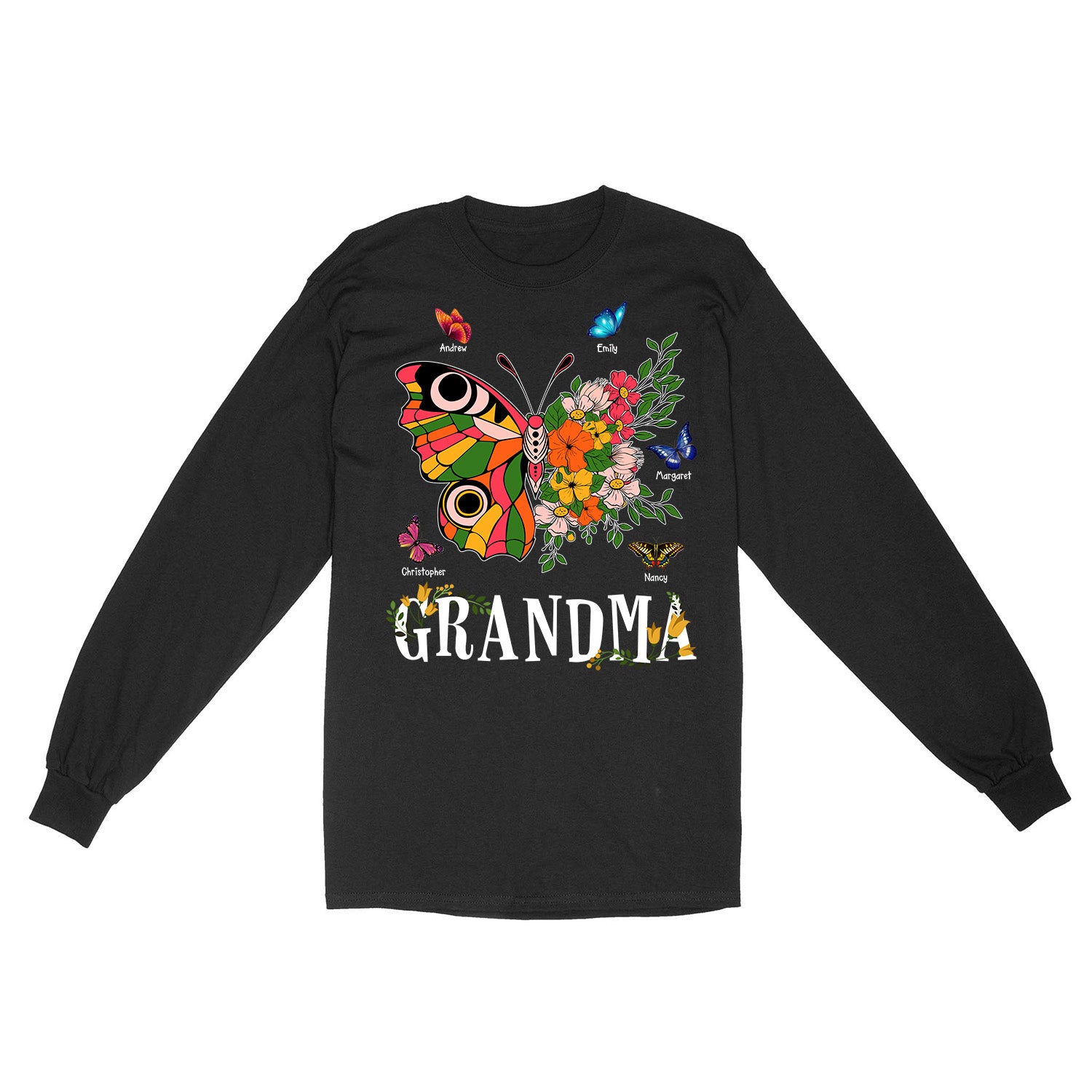 Custom Colorful Floral Butterfly Grandma Design Shirt