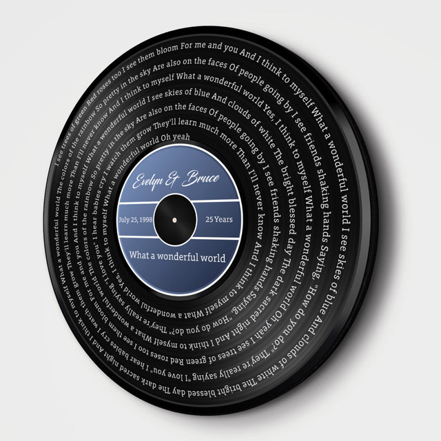 Custom Song Lyrics, Blue Vinyl Record, Customizable Song Name And Text Round Wood Sign